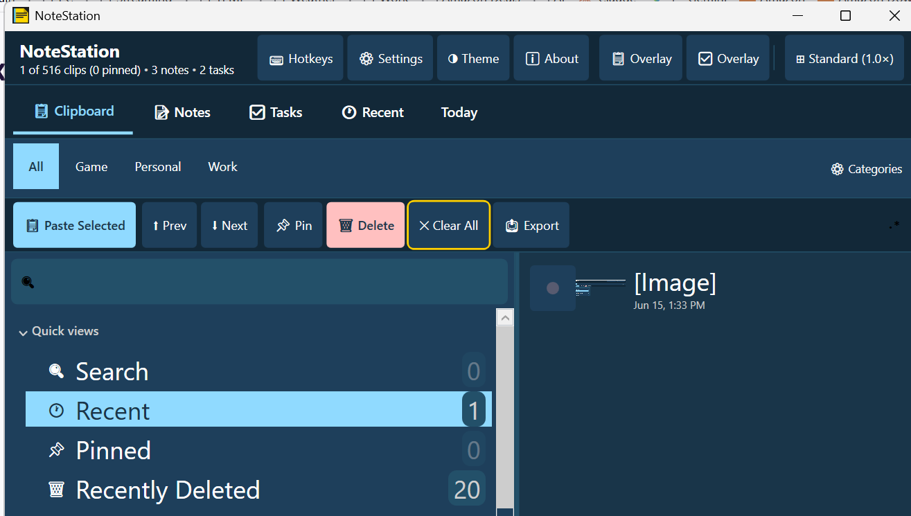 NoteStation clipboard manager interface
