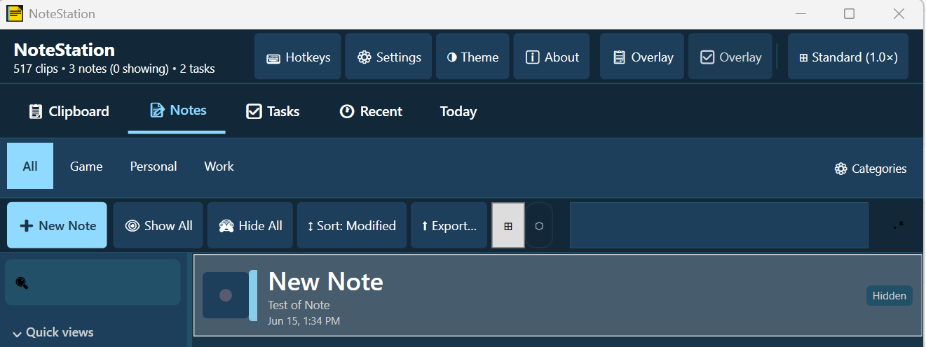 Notes tab showing note list